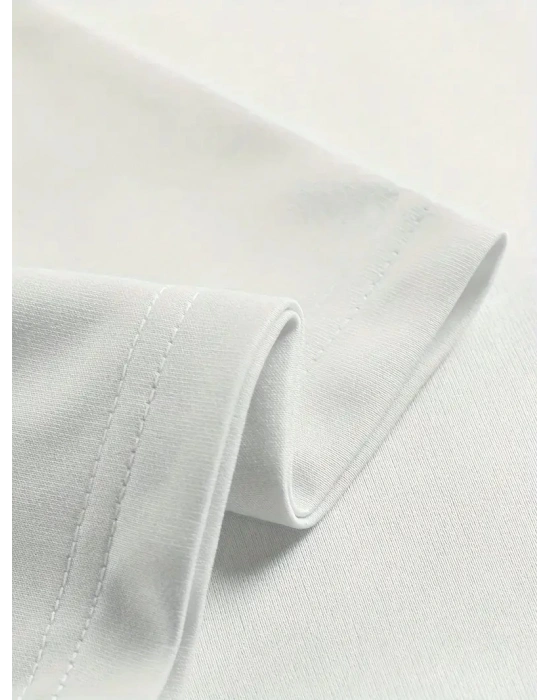 20/1 Penye Compack Ön Arka Ejder Baskılı Oversize Bisiklet Yaka T-shirt - Beyaz -