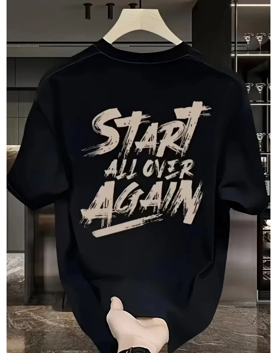20/1 Penye Compack Start All Over Baskılı Oversize Bisiklet Yaka Kısa Kol T-shirt - Siyah -