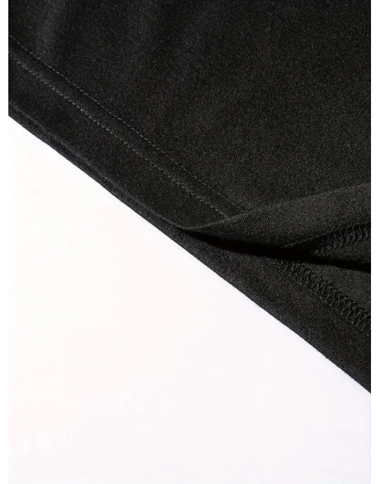 20/1 Penye Compack Vikings Valhalla Baskılı Oversize Bisiklet Yaka T-shirt - Siyah -