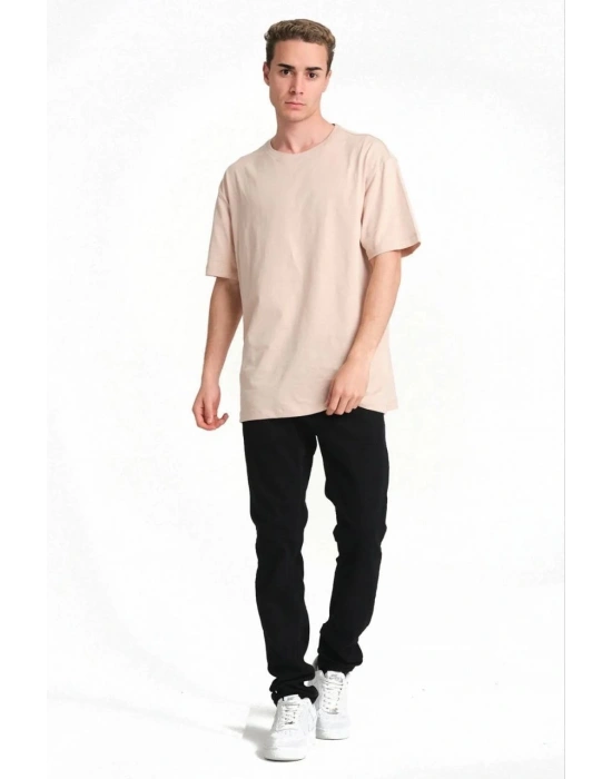 24/1 Düz A Kalite Oversize T-shirt - Bej -