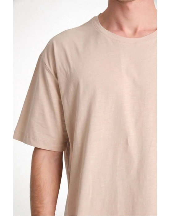 24/1 Düz A Kalite Oversize T-shirt - Bej -