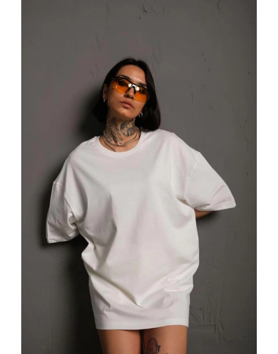 24/1 Düz A Kalite Oversize T-shirt - Beyaz