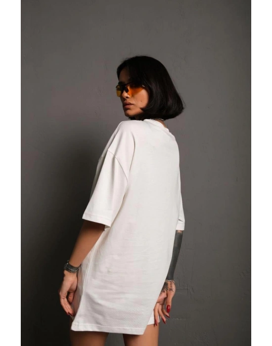 24/1 Düz A Kalite Oversize T-shirt - Beyaz
