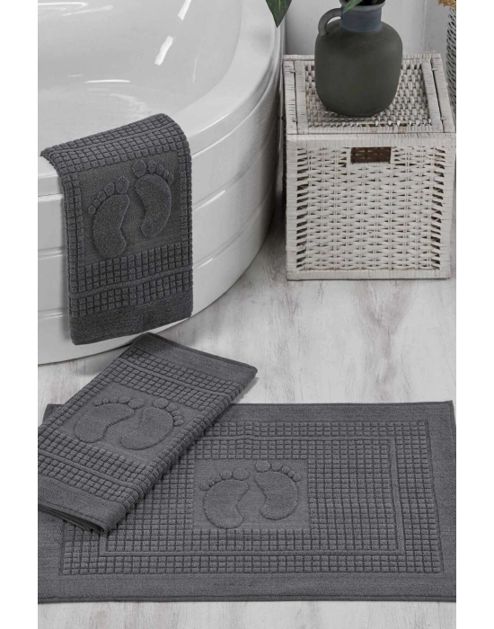 3 Lü Banyo Ayak Havlusu %100 Pamuklu 50x70 Cm Antrasit
