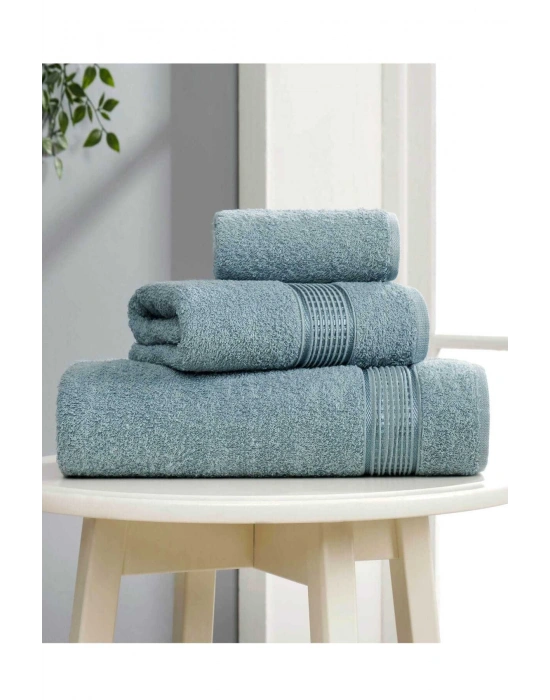 3 lü Banyo Havlusu Seti Pamuklu Ritim Mint