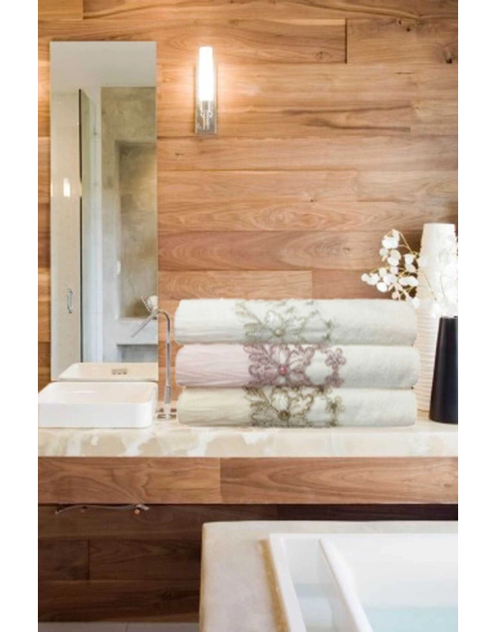 3 Lü Tül Dantel İşlemeli Boncuklu Havlu Seti 50X90 Cm