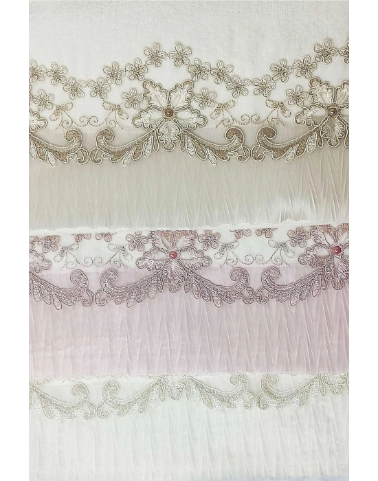 3 Lü Tül Dantel İşlemeli Boncuklu Havlu Seti 50X90 Cm