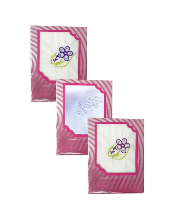 3’lü Özel Paket Premium Kadın İşlemeli Mendil Seti  %100 Pamuk 28x28 Cm