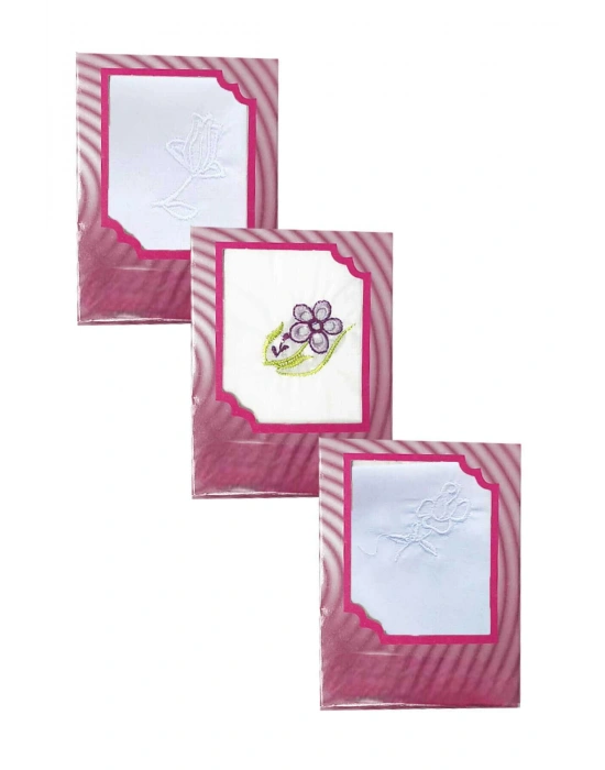 3’lü Özel Paket Premium Kadın İşlemeli Mendil Seti  %100 Pamuk 28x28 Cm