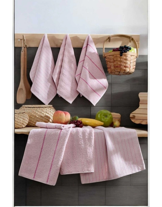 6 lı Luna Naturel Mutfak Havlu Seti %100 Pamuklu 30X50 Cm Pudra
