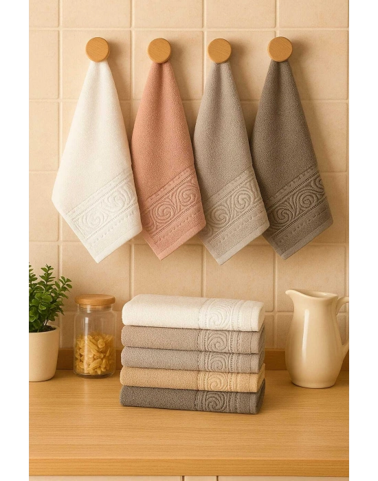 6 Parça Mutfak Havlusu Seti %100 Pamuklu Dalga