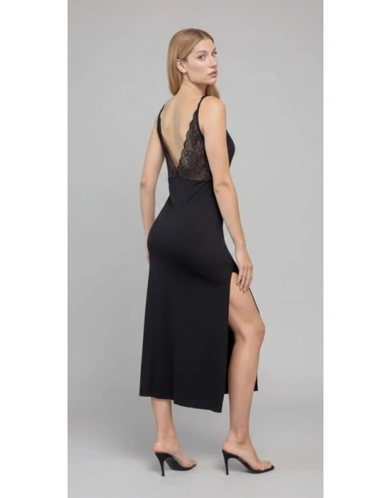 Bicomi Dantelli Dekolteli ve Yırtmaçlı Gecelik