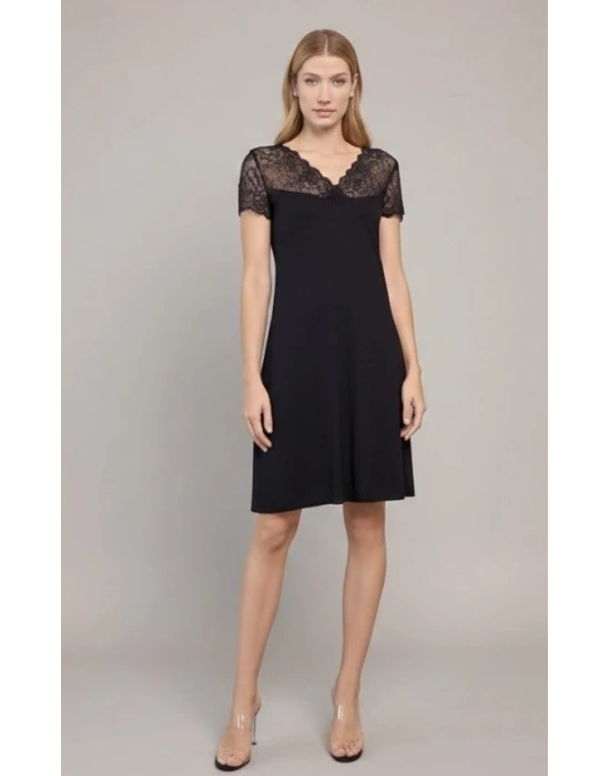 Bicomi Kısa Kollu ve Dantelli V Yaka Gecelik