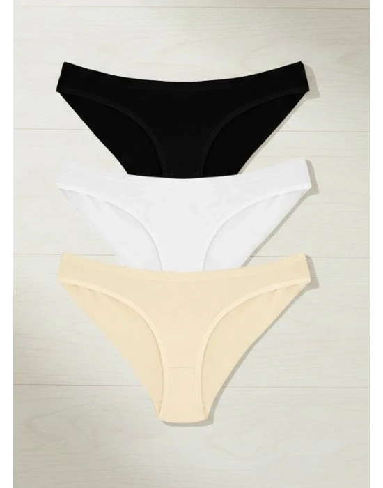 Bicomi Pamuklu Siyah Beyaz Ten Rengi 3lü Külot