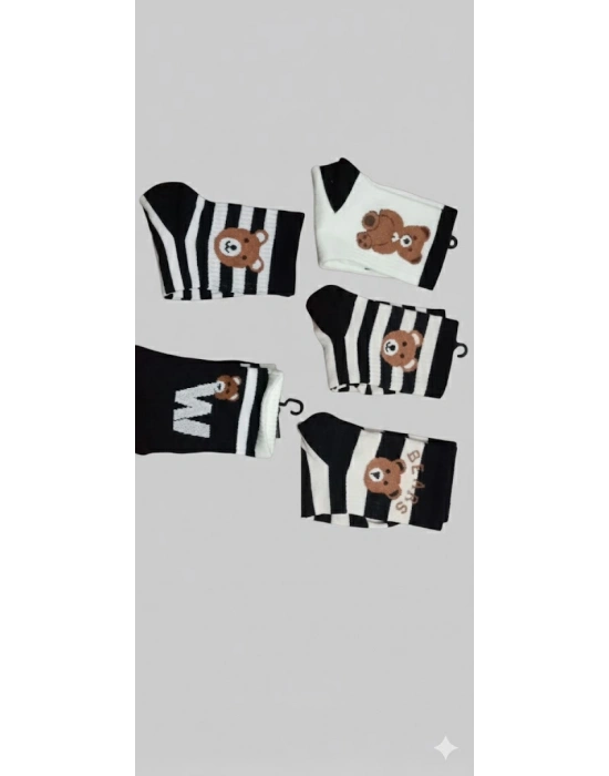 Pamuklu Ayıcık Desenli Patik Kolej Çorap 3 lü Paket