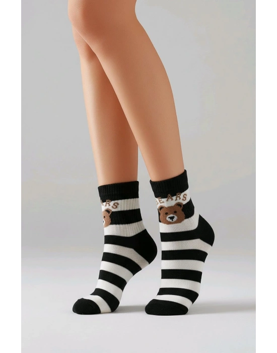 Pamuklu Ayıcık Desenli Patik Kolej Çorap 3 lü Paket