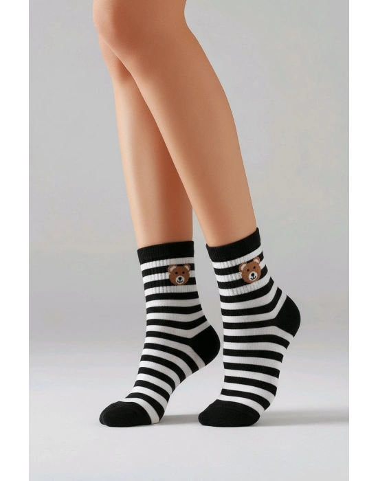 Pamuklu Ayıcık Desenli Patik Kolej Çorap 3 lü Paket