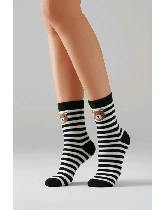 Pamuklu Ayıcık Desenli Patik Kolej Çorap 3 lü Paket