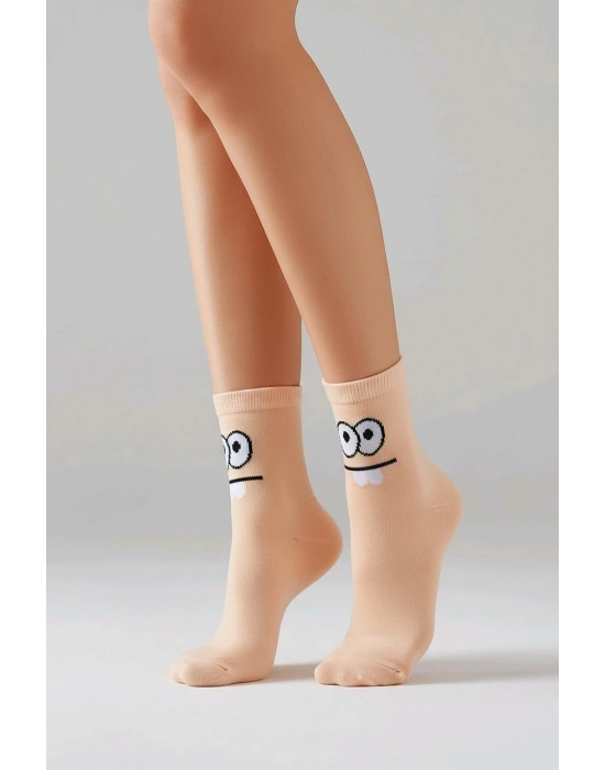 Yüz İfadeli Renkli 2li Kolej Patik Çorap