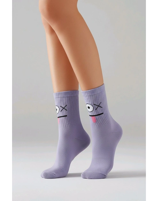 Yüz İfadeli Renkli 2li Kolej Patik Çorap