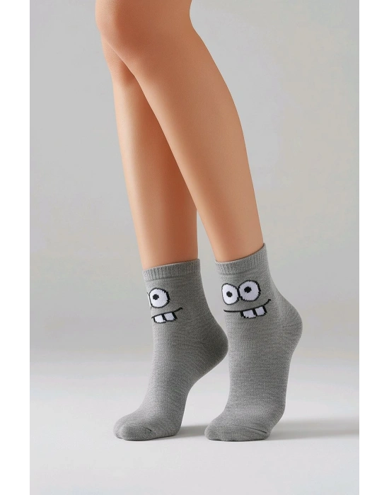 Yüz İfadeli Renkli 2li Kolej Patik Çorap