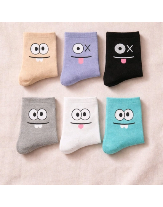 Yüz İfadeli Renkli 2li Kolej Patik Çorap