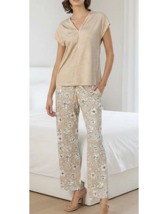 Bicomi Çiçek Deseni V Yaka Pijama Takımı
