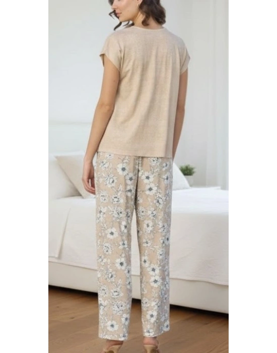 Bicomi Çiçek Deseni V Yaka Pijama Takımı