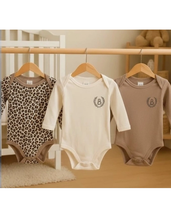 3lü Naturel Bebek Badi Zıbın -%100 Pamuk