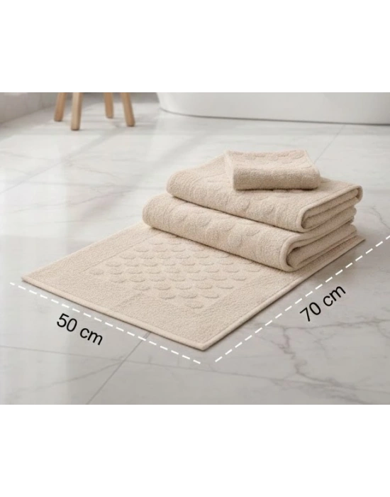 3lü Pamuklu Ayak Havlusu Seti Kabartma Desenli 50x70 Cm Bej