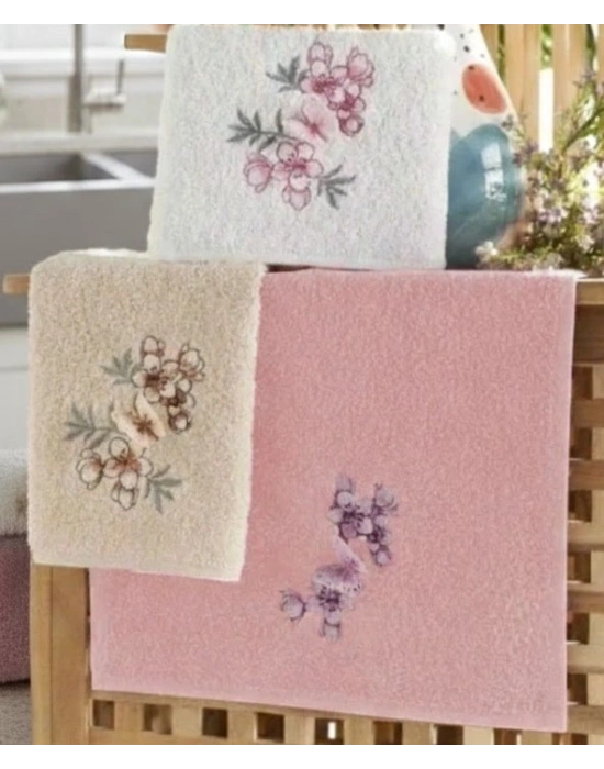 3lü Lüks %100 Pamuklu Mutfak Havlusu Seti 3D Kelebek Aplikeli 30x50 Cm