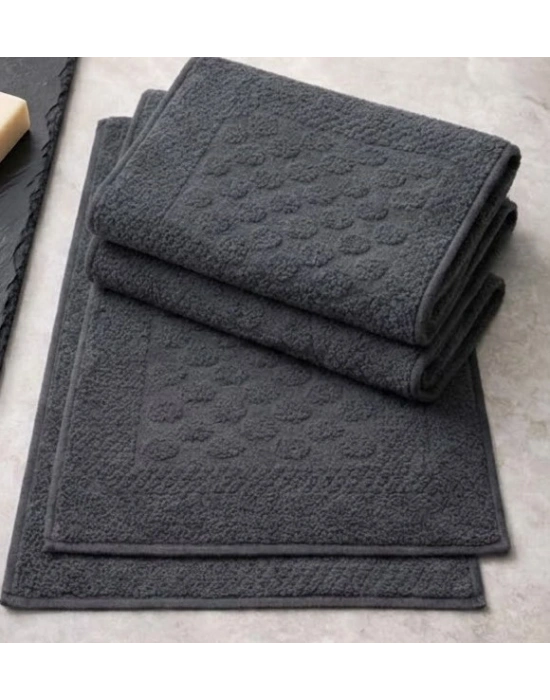 3lü Pamuklu Ayak Havlusu Seti Kabartma Desenli 50x70 Cm Antrasit