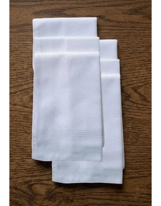 6 lı El Cep Yaka Kumaş Mendil 36x36 Cm 100 Pamuklu TM Beyaz