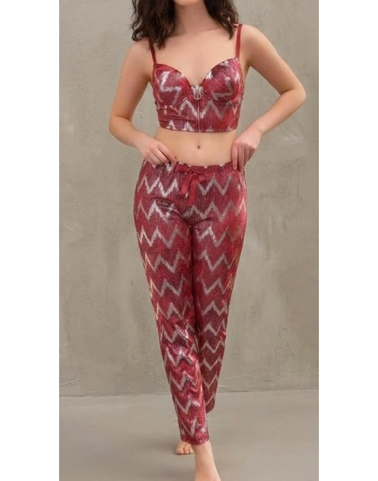 Bicomi Kadife Balenli & Destekli Pijama Takımı - Şık Ev Giyimi