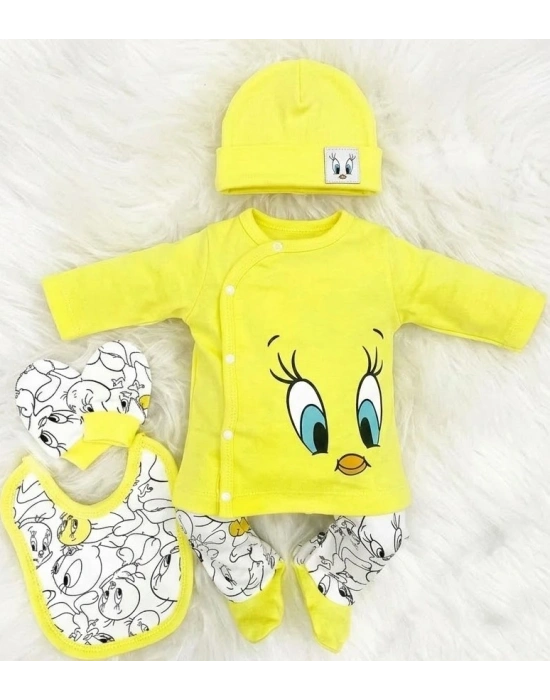 Bicomi %100 Pamuklu Civciv Desenli Yenidoğan 5’li Hastane Çıkışı – Bebek Cildine Dost Yumuşaklık