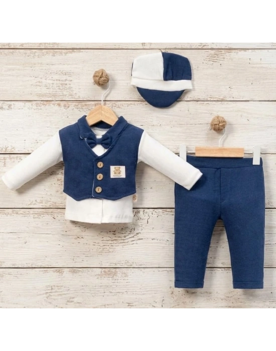 Bicomi Karizma Serisi: Pamuklu Yelek & Kasket Detaylı Bebek Takımı