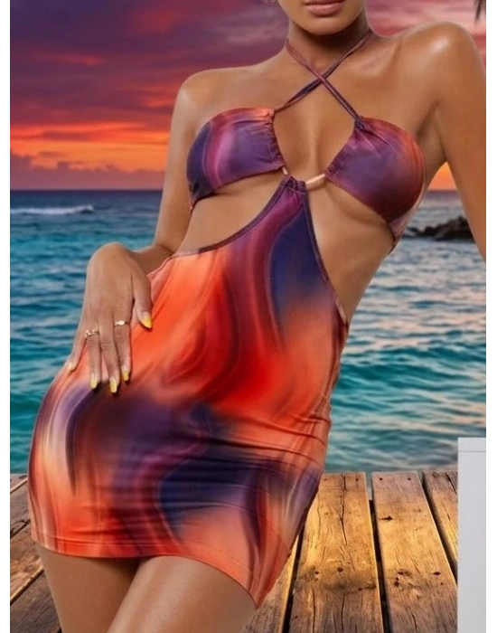 Bicomi Transparan Detaylı ve Omuz Dekolteli Mini Seksi Fantezi Elbise