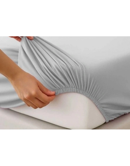 Kaymayan, Kırışmayan, Terletmeyen Konfor: Premium Gri Penye Çift Kişilik Çarşaf