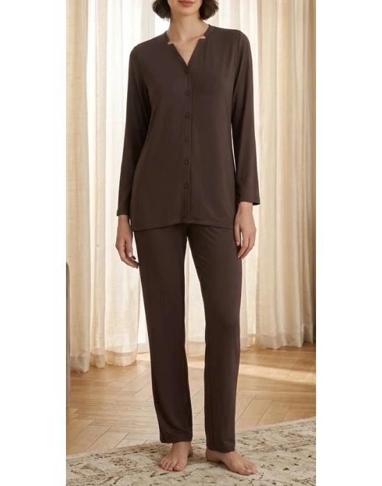 Bicomi Comfort-Plus: Nefes Alan Viskon Dokulu, Boydan Düğmeli Fonksiyonel Pijama Takımı