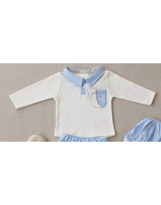 Cilt Dostu Antialerjik Pamuklu – 3’lü ‘Küçük Efendi’ Sweat Takım (Mavi)