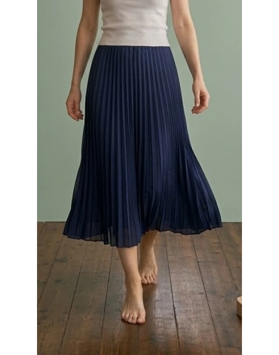 Bicomi 90 cm Belden Lastikli Saten Pliseli Kurtarıcı Midi Etek – Her Mevsime Uygun Zarif Şıklık