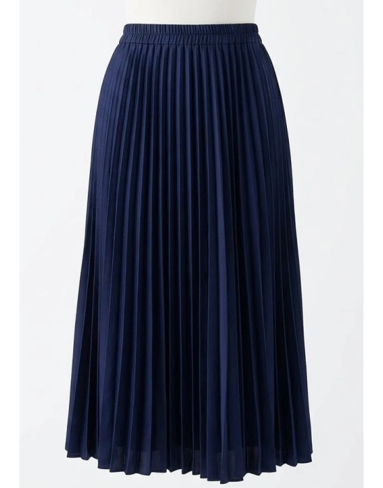 Bicomi 90 cm Belden Lastikli Saten Pliseli Kurtarıcı Midi Etek – Her Mevsime Uygun Zarif Şıklık