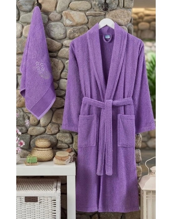 Bicomi Ultra Emici %100 Pamuklu Lavanta Bornoz & Havlu Seti – Cilt Dostu Konfor Paketi