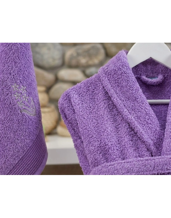 Bicomi Ultra Emici %100 Pamuklu Lavanta Bornoz & Havlu Seti – Cilt Dostu Konfor Paketi