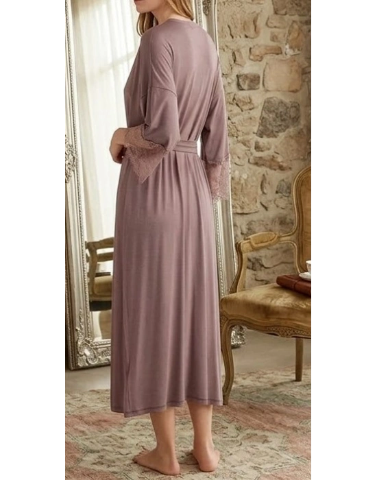 Bicomi Premium Dantel Detaylı Viskon Sabahlık & Gecelik Takımı – Nefes Alan Şıklık ve Gece Boyu Konfor