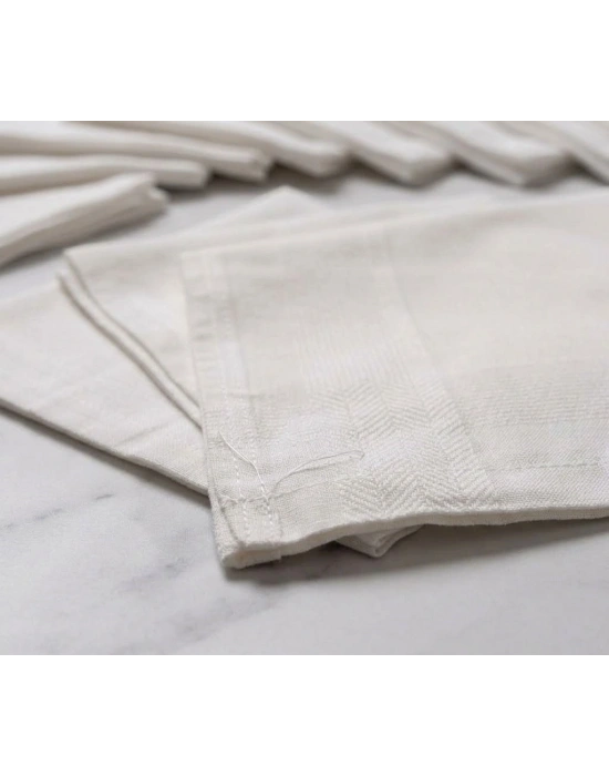 Premium Denizli Dokuması 12li Beyaz Kumaş Mendil Seti - Saf Pamuk Konforu
