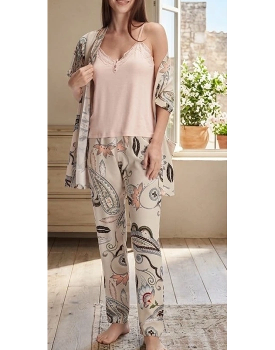 Bicomi Nefes Alan Viskon Kumaş, Dantelli Yazlık Sabahlık & Pijama Takımı – Terletmeyen Şıklık