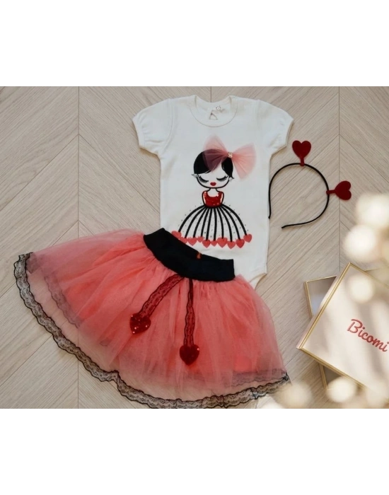 Hassas Cilt Dostu, Antialerjik 3lü Tütü Bebek Takımı - Nar Çiçeği