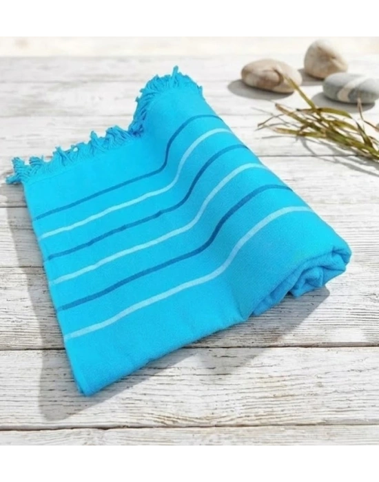 Hızlı Kuruyan, Yer Kaplamayan %100 Pamuklu Turkuaz Waves Plaj Peştemali