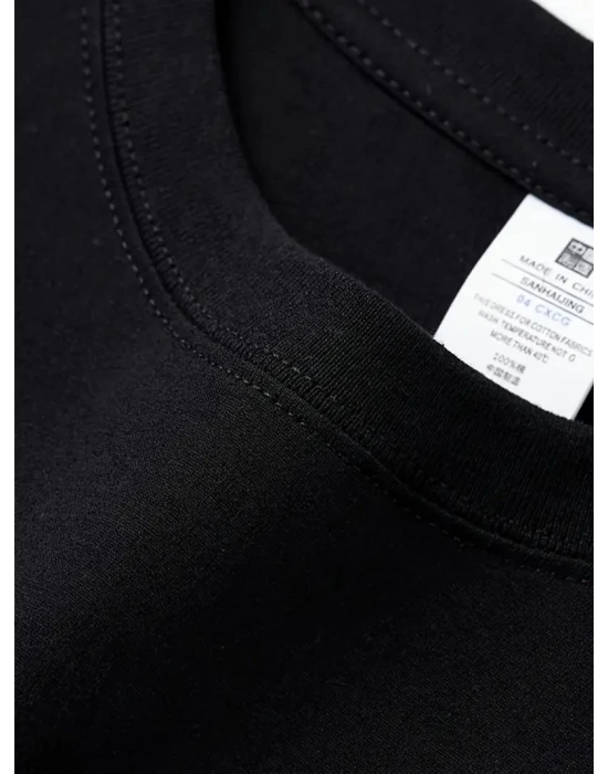 AICG Ön Arka Baskılı Bisiklet Yaka   Oversize Bisiklet Yaka T-shirt - Siyah -